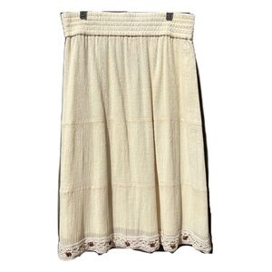 Split gauze crochet trim maxi skirt Cream Small